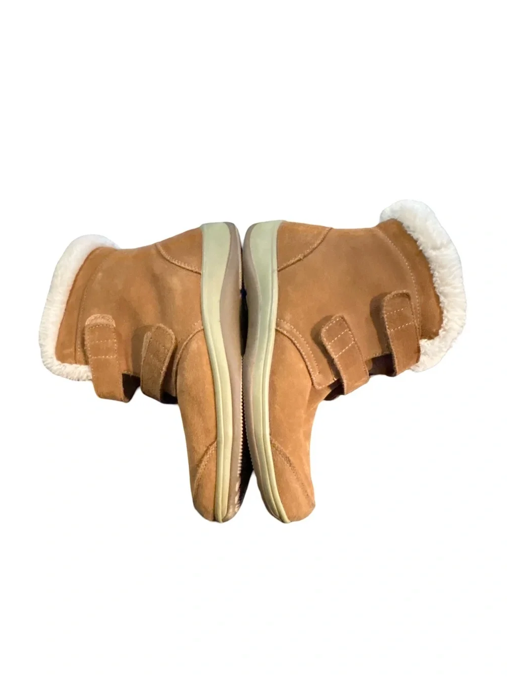 Orthofeet Florence Women’s 7.5 B Suede Shearling Strap Winter Ankle Boots Tan